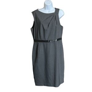 Calvin Klein Knee Length Shift Dress with‎ Faux Leather Detail Size 14 Charcoal